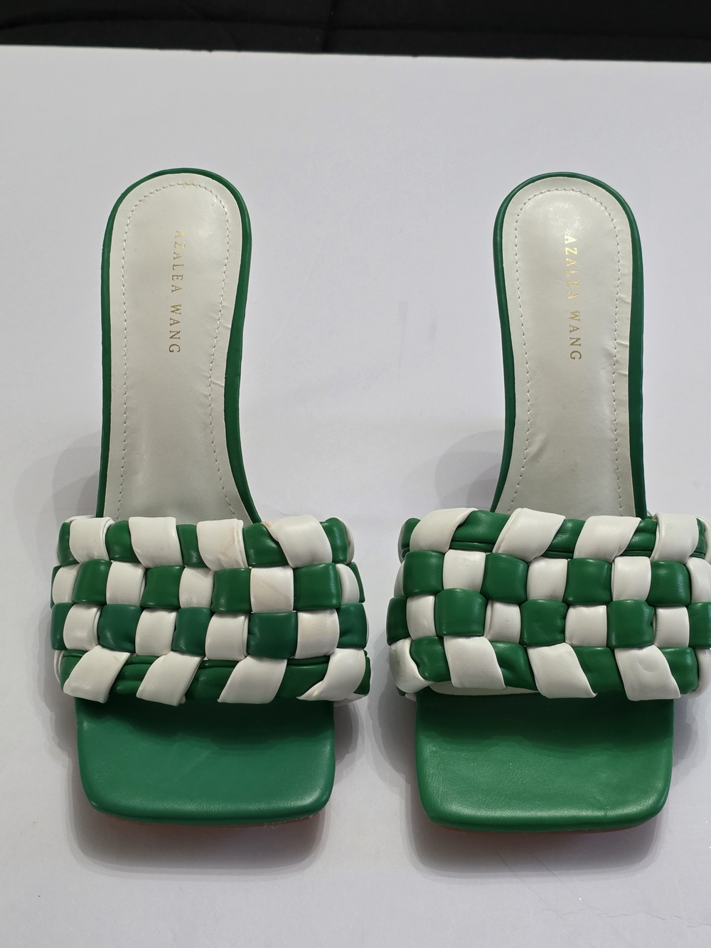 Azalea Wang Green & White Woven Slide Mules